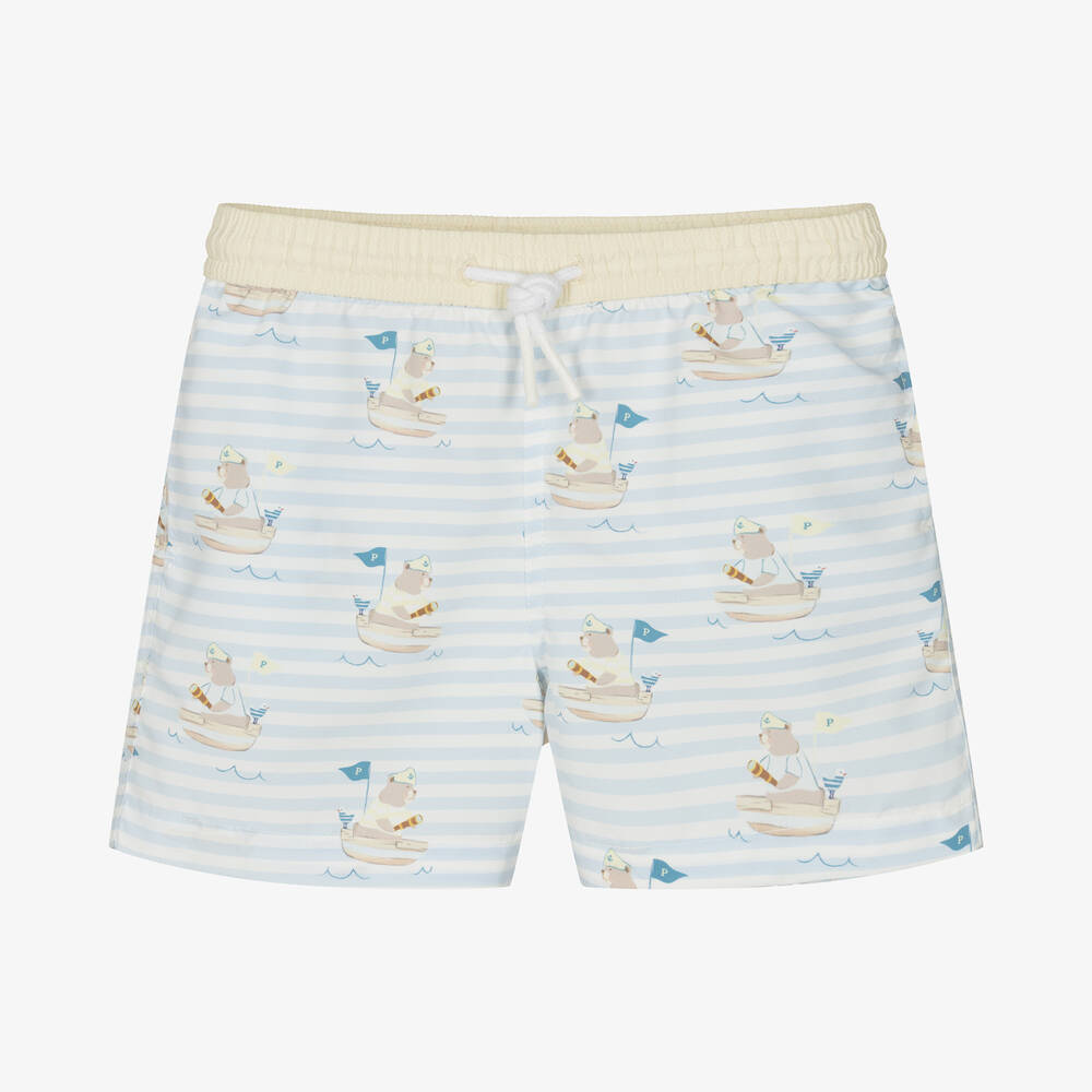 Patachou - Boys Blue Striped Teddy Bear Swim Shorts | Childrensalon