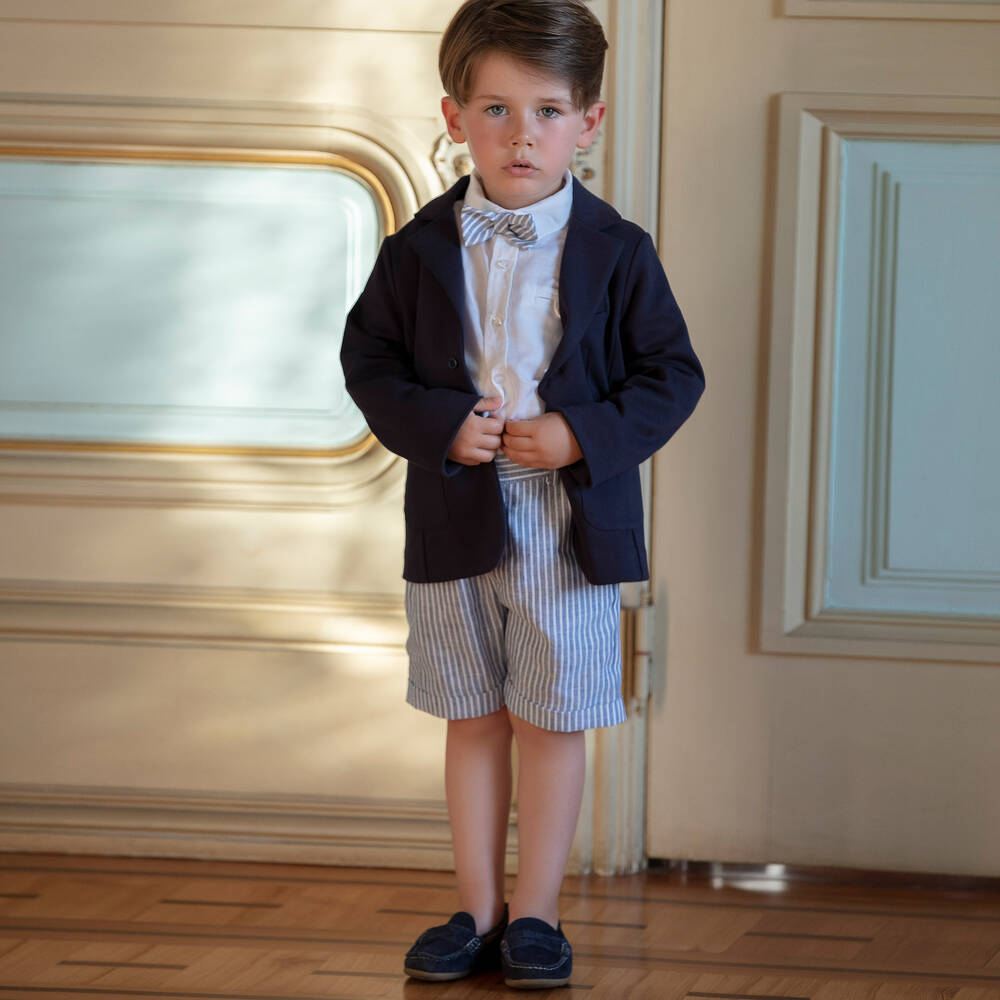 Patachou - Boys Blue & White Striped Linen Shorts Set | Childrensalon