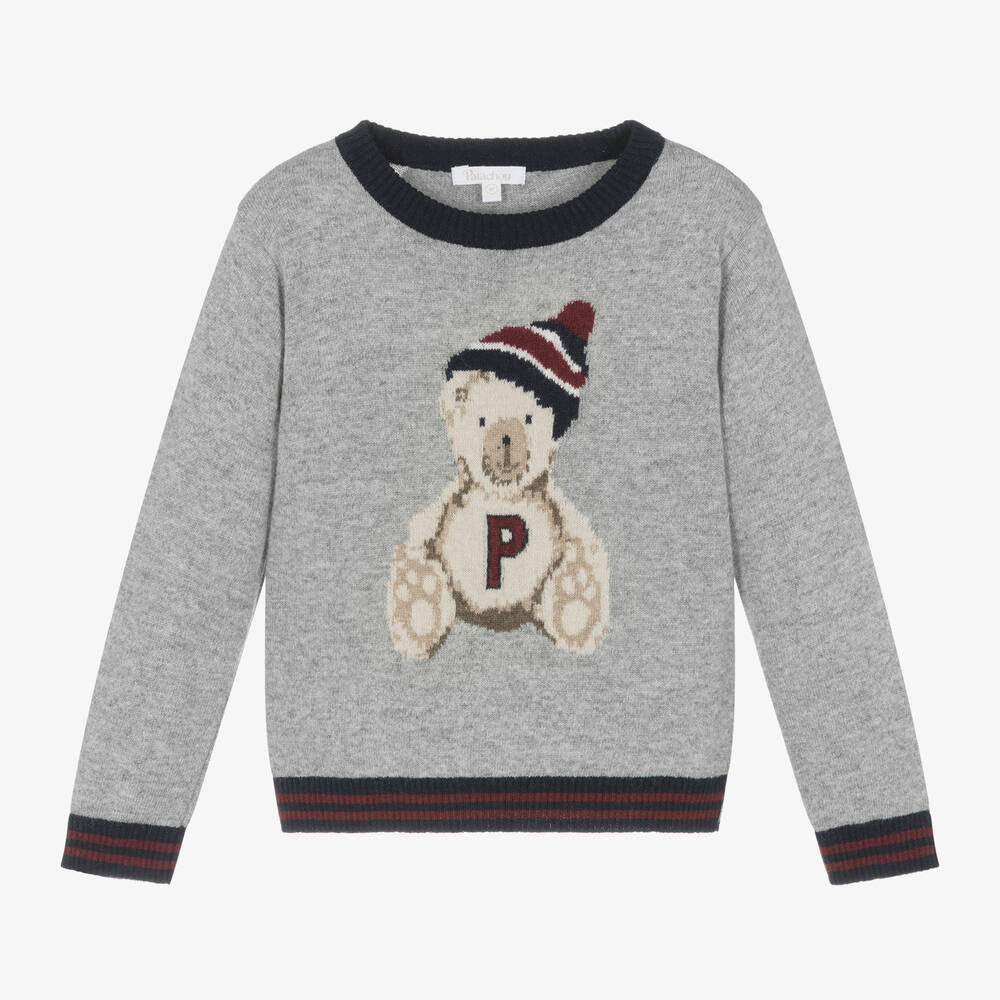 Patachou - Boys Grey Wool & Cashmere Teddy Sweater | Childrensalon