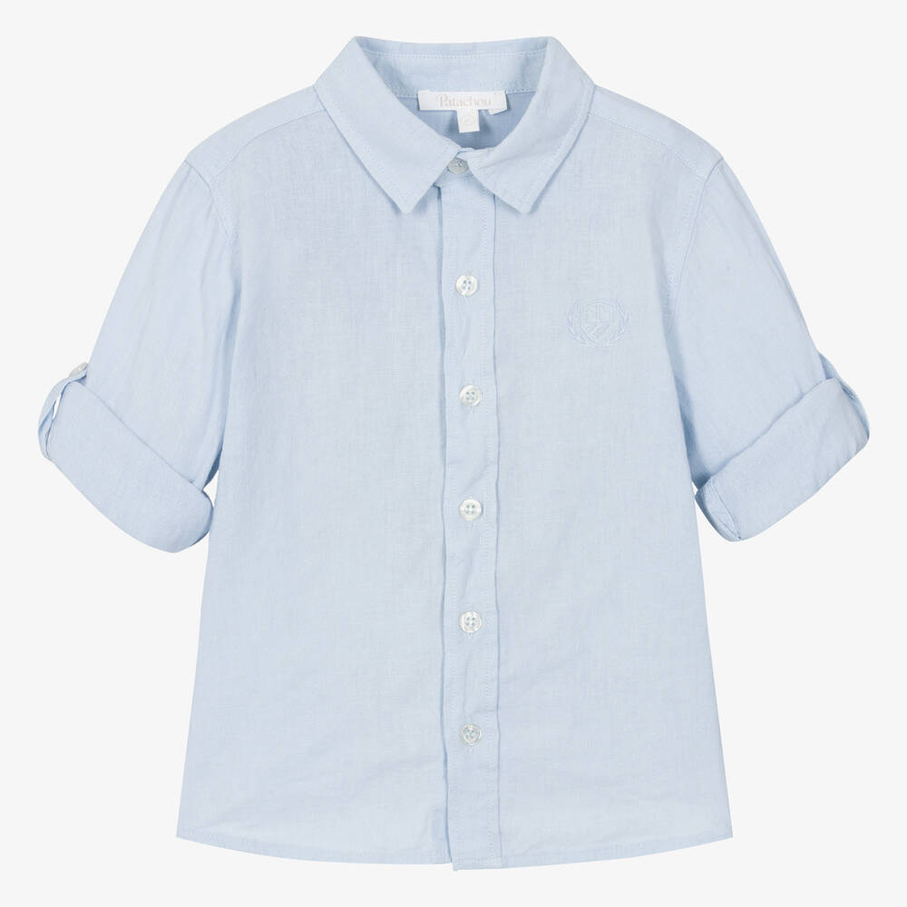 Patachou - Boys Light Blue Linen & Cotton Shirt | Childrensalon