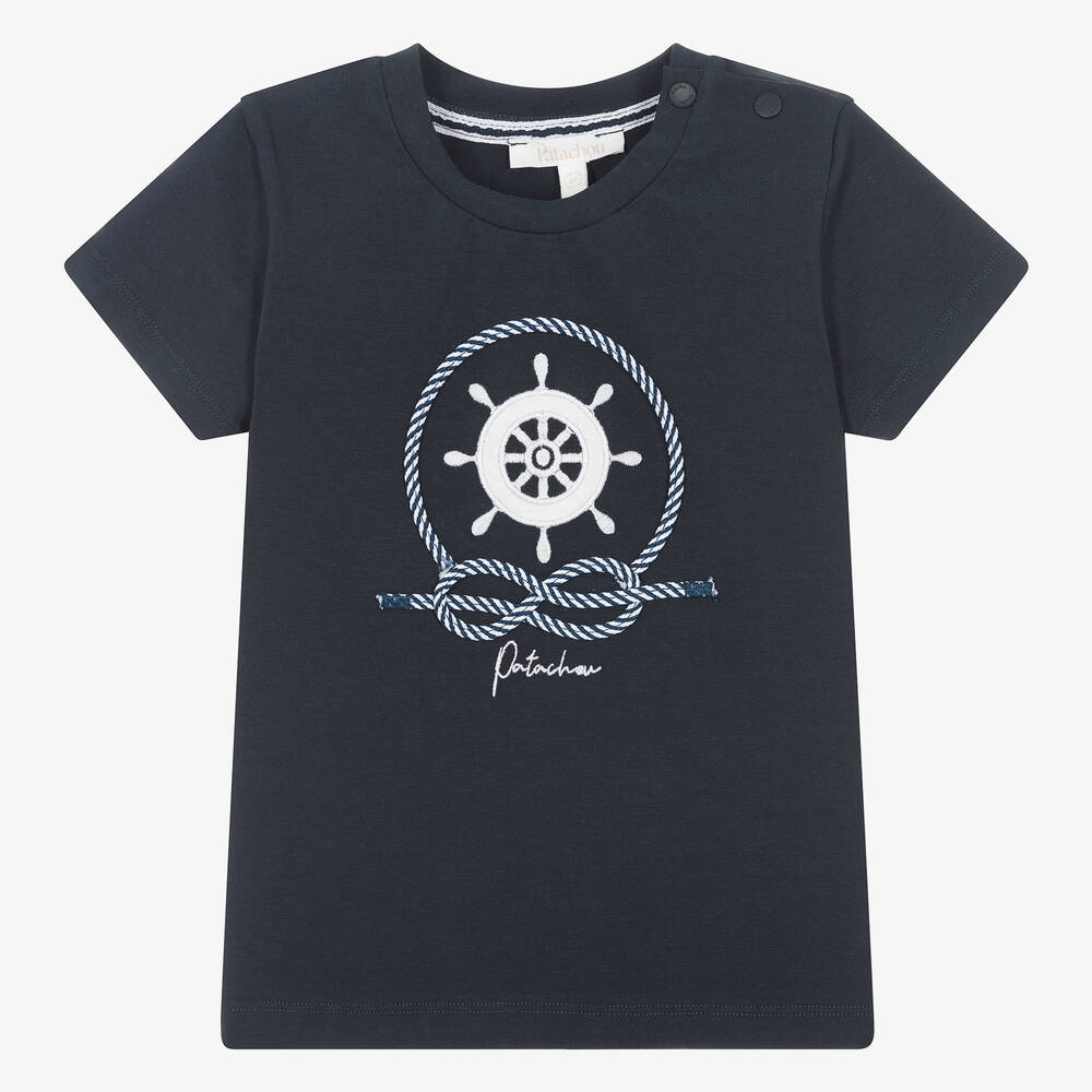 Patachou - Boys Navy Blue Cotton Nautical T-Shirt | Childrensalon