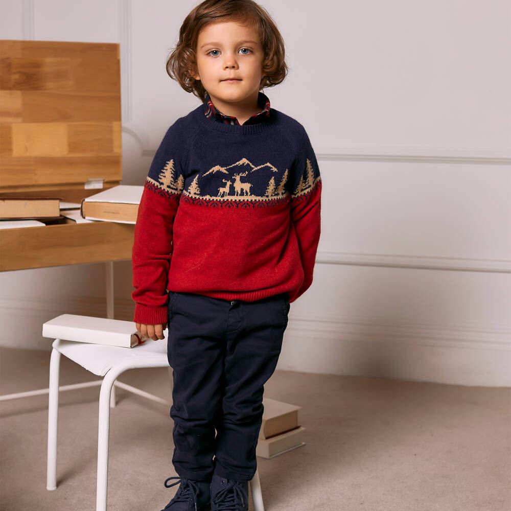 Patachou-Boys Red & Blue Knitted Sweater | Childrensalon