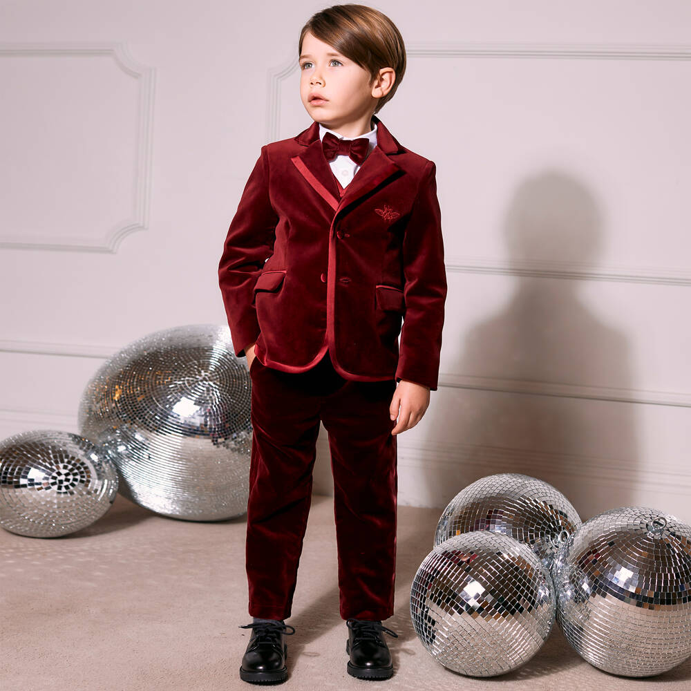 Patachou-Boys Red Cotton Velvet Trousers | Childrensalon