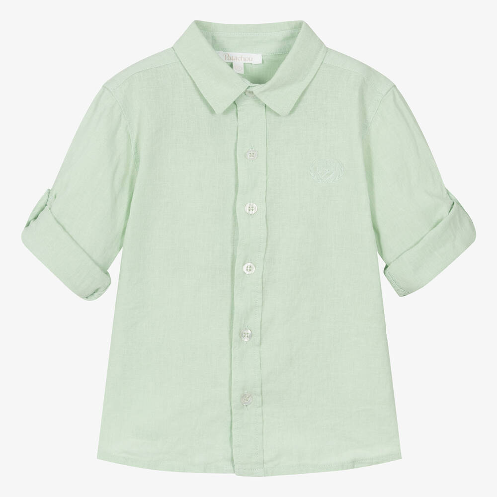 Patachou - Boys Sage Green Linen & Cotton Shirt | Childrensalon