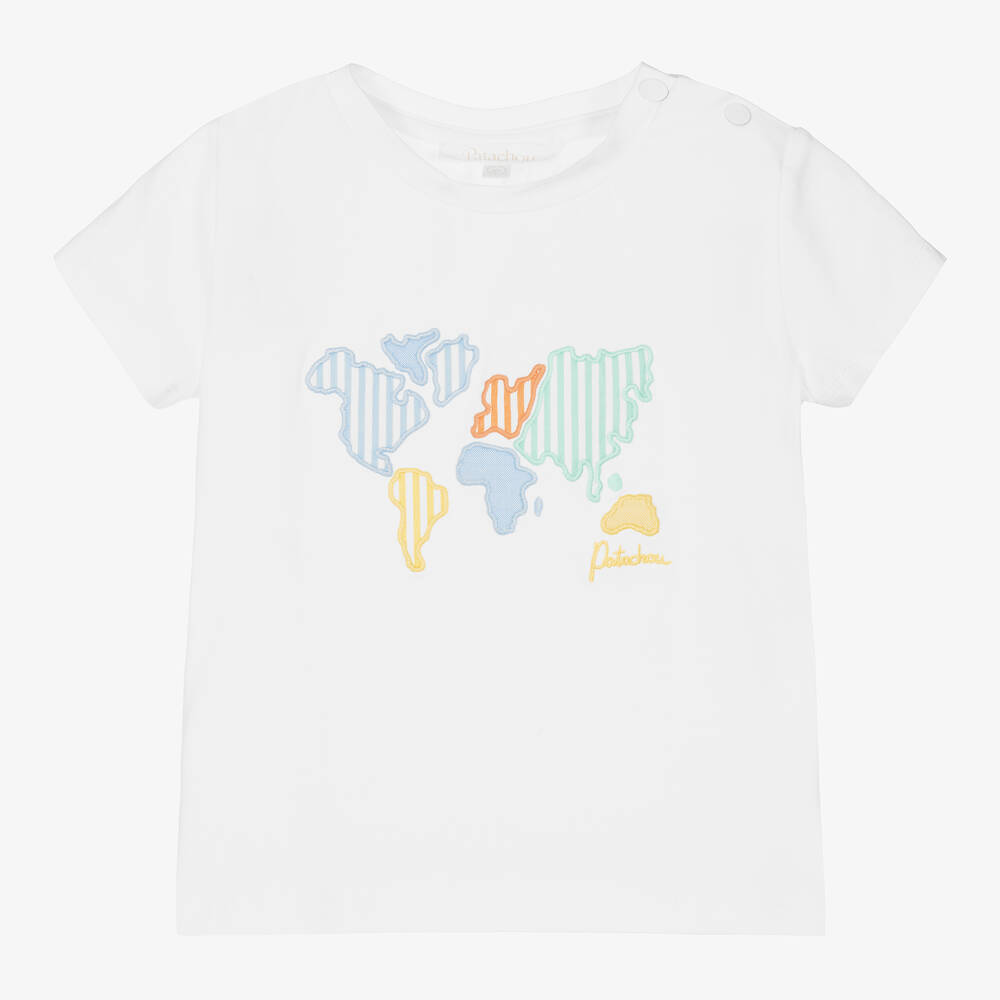 Patachou - Boys White Cotton Map T-Shirt | Childrensalon