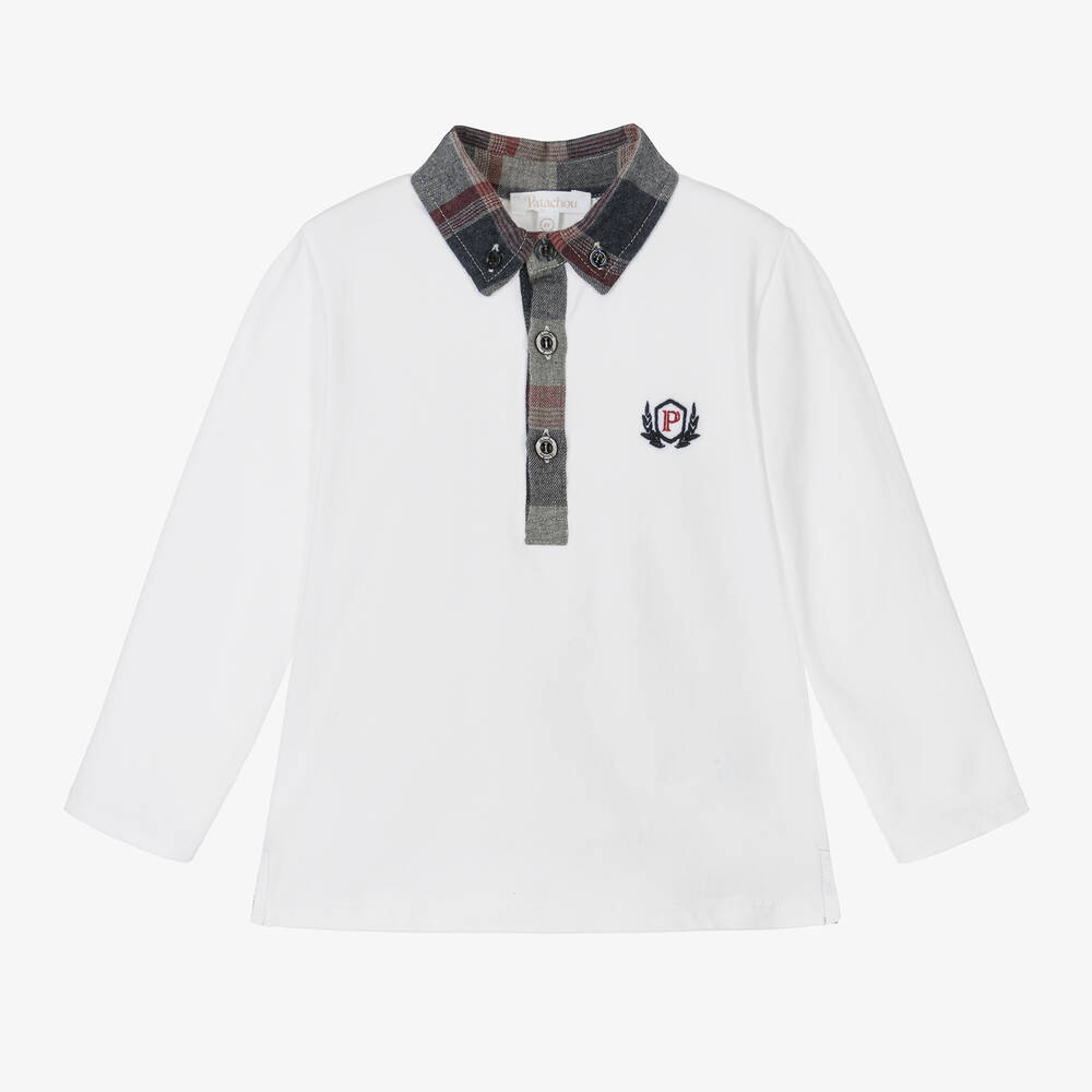 Patachou - Boys White Cotton Polo Shirt | Childrensalon