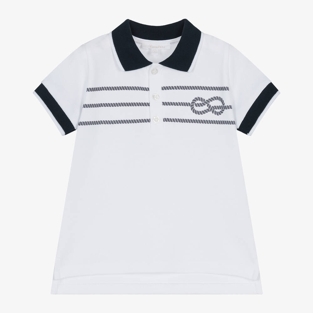 Patachou - Boys White Nautical Cotton Polo Shirt | Childrensalon