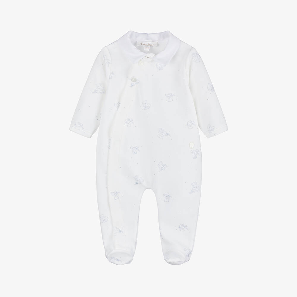 Patachou - Boys White Velour Babygrow | Childrensalon