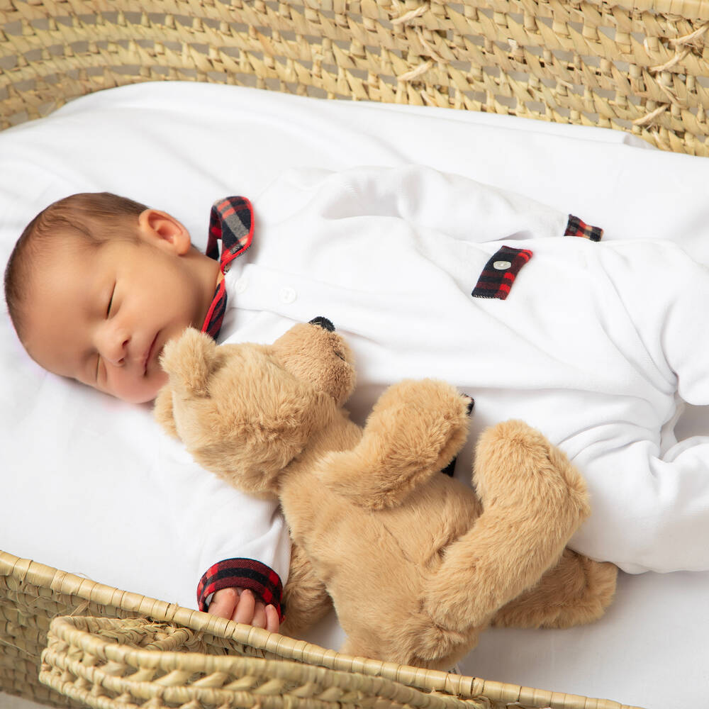 Patachou-Boys White Velour & Red Tartan Babygrow | Childrensalon