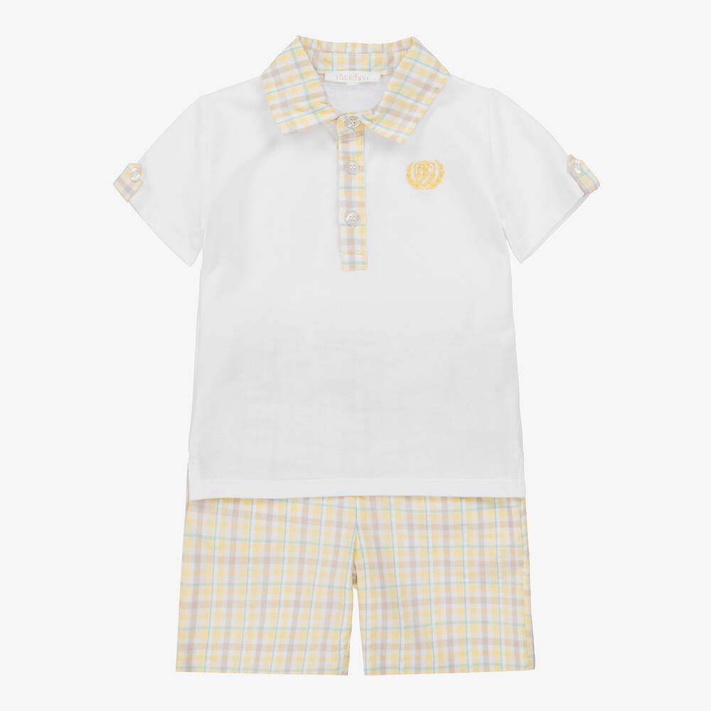 Patachou - Boys White & Yellow Cotton Shorts Set | Childrensalon