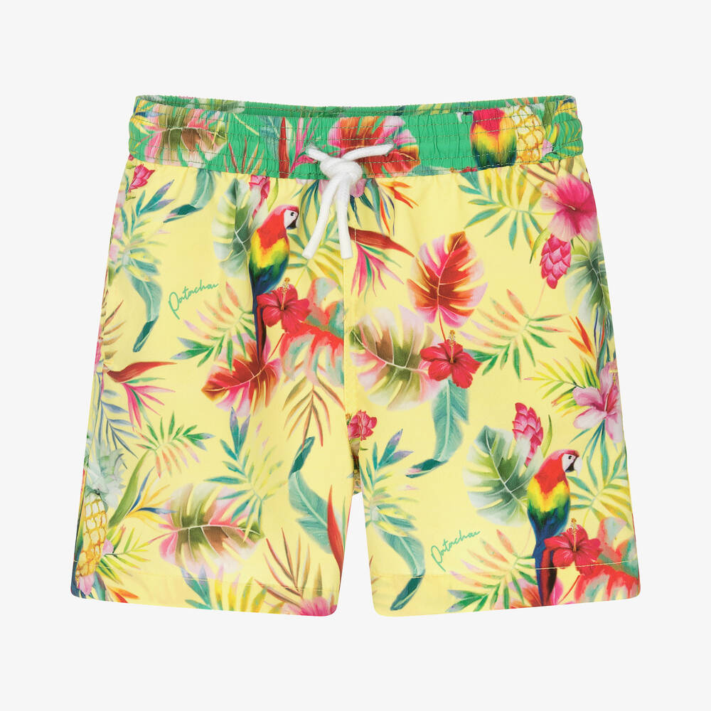 Patachou - Boys Yellow Tropical Swim Shorts (UVP50) | Childrensalon