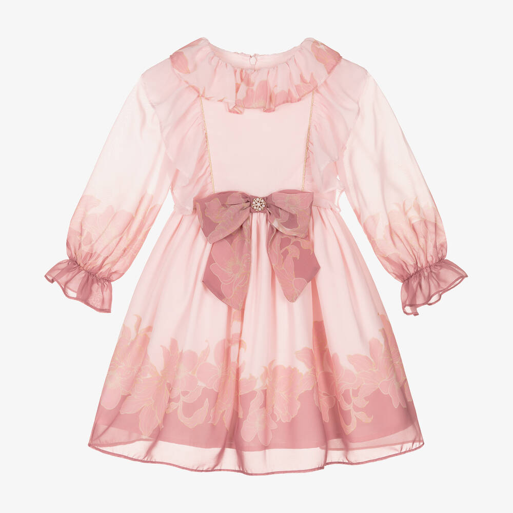 Patachou - Girl Pink Floral Chiffon Dress | Childrensalon