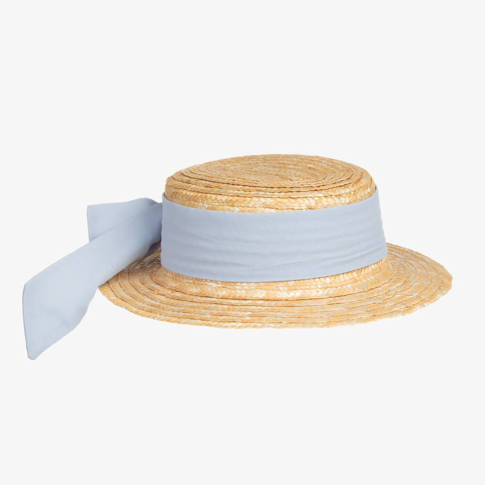 Patachou - قبعة قش لون بيج وأزرق للبنات | Childrensalon