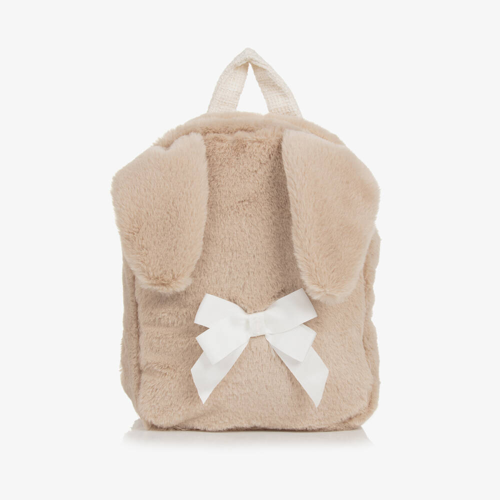 Patachou - Girls Beige Faux Fur Backpack (28cm) | Childrensalon