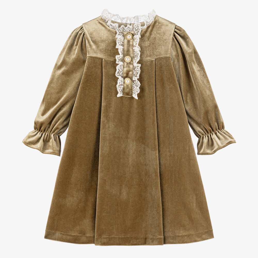 Patachou - Girls Beige Velour Dress | Childrensalon