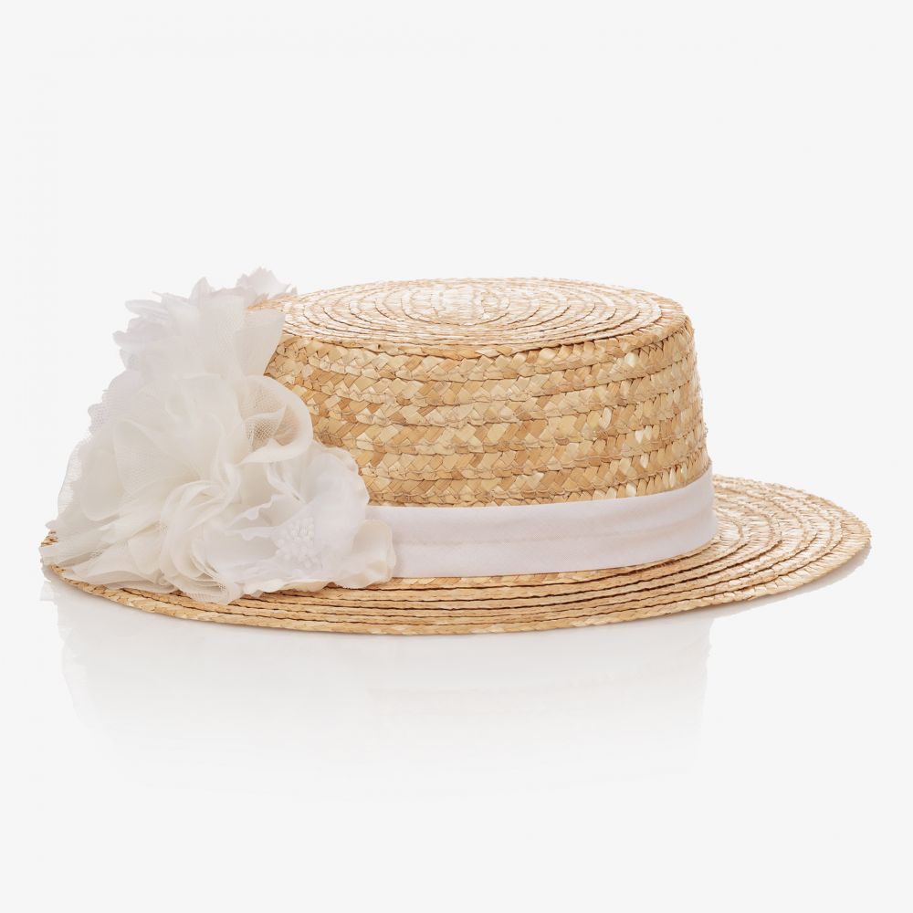 Patachou - Бежево-белая соломенная шляпка для девочек | Childrensalon