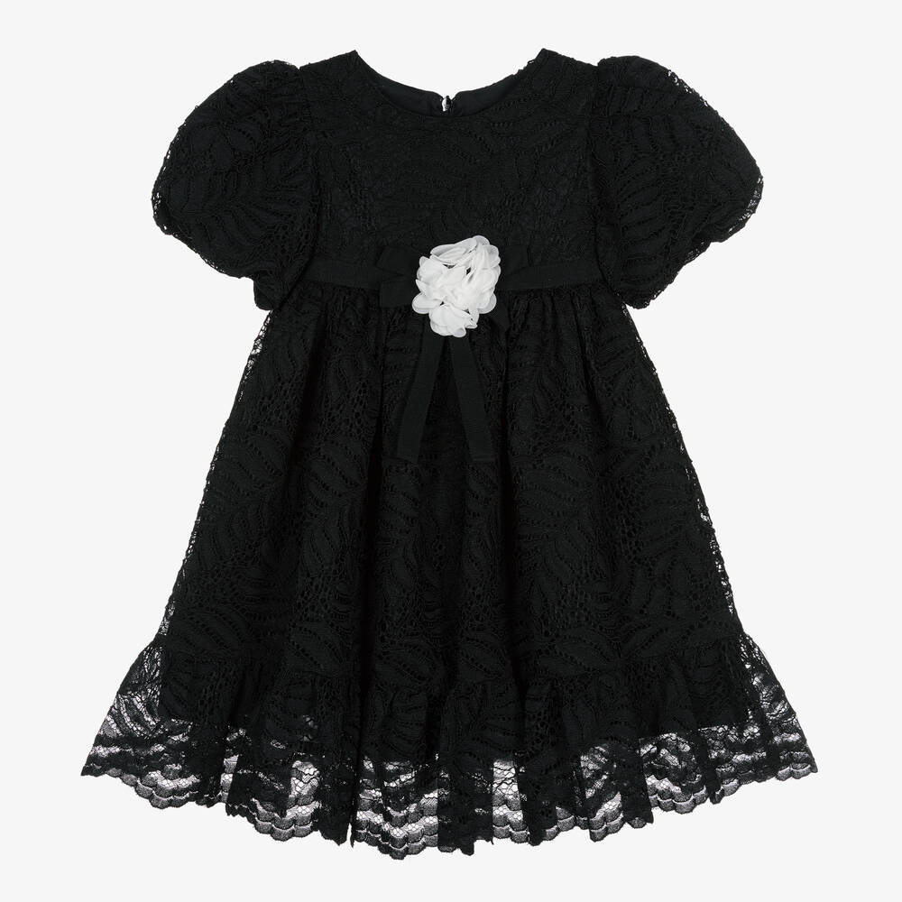 Patachou - Girls Black Floral Lace Dress | Childrensalon