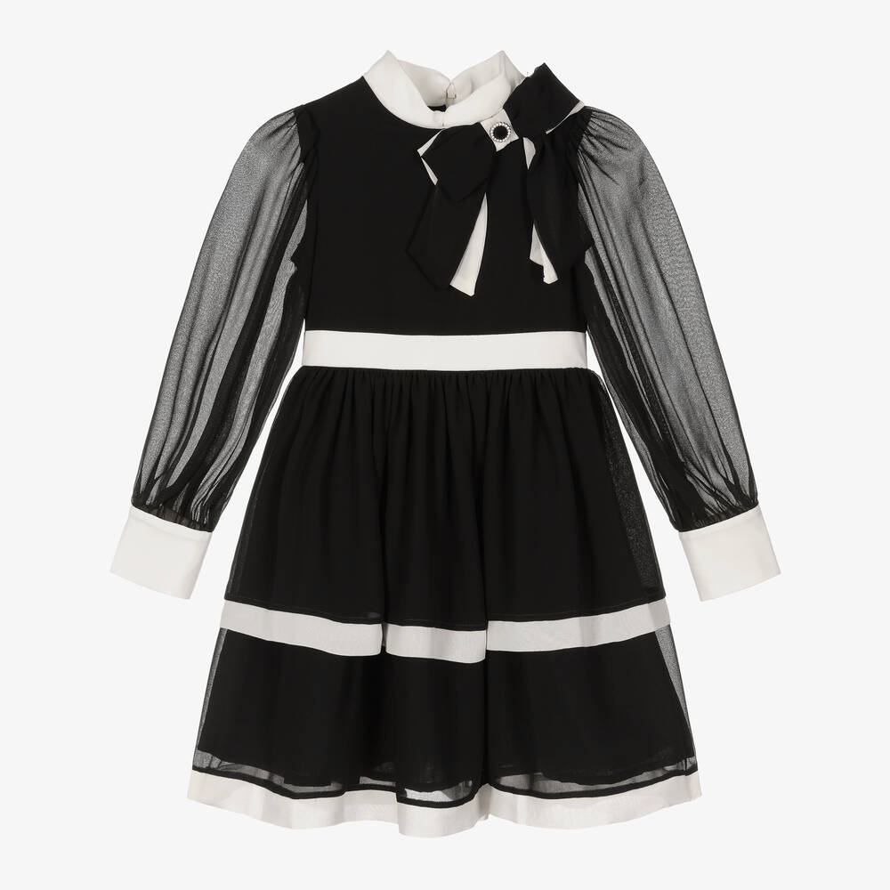 Patachou - Girls Black & Ivory Chiffon Dress | Childrensalon