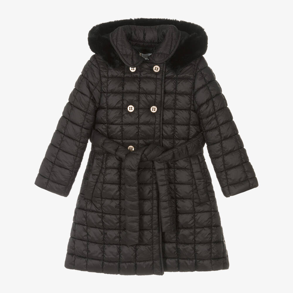 Patachou - Girls Black Quilted Coat | Childrensalon