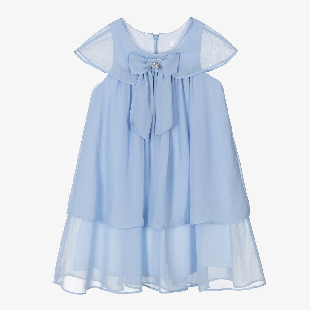 Patachou - Girls Blue Bow Chiffon Dress | Childrensalon