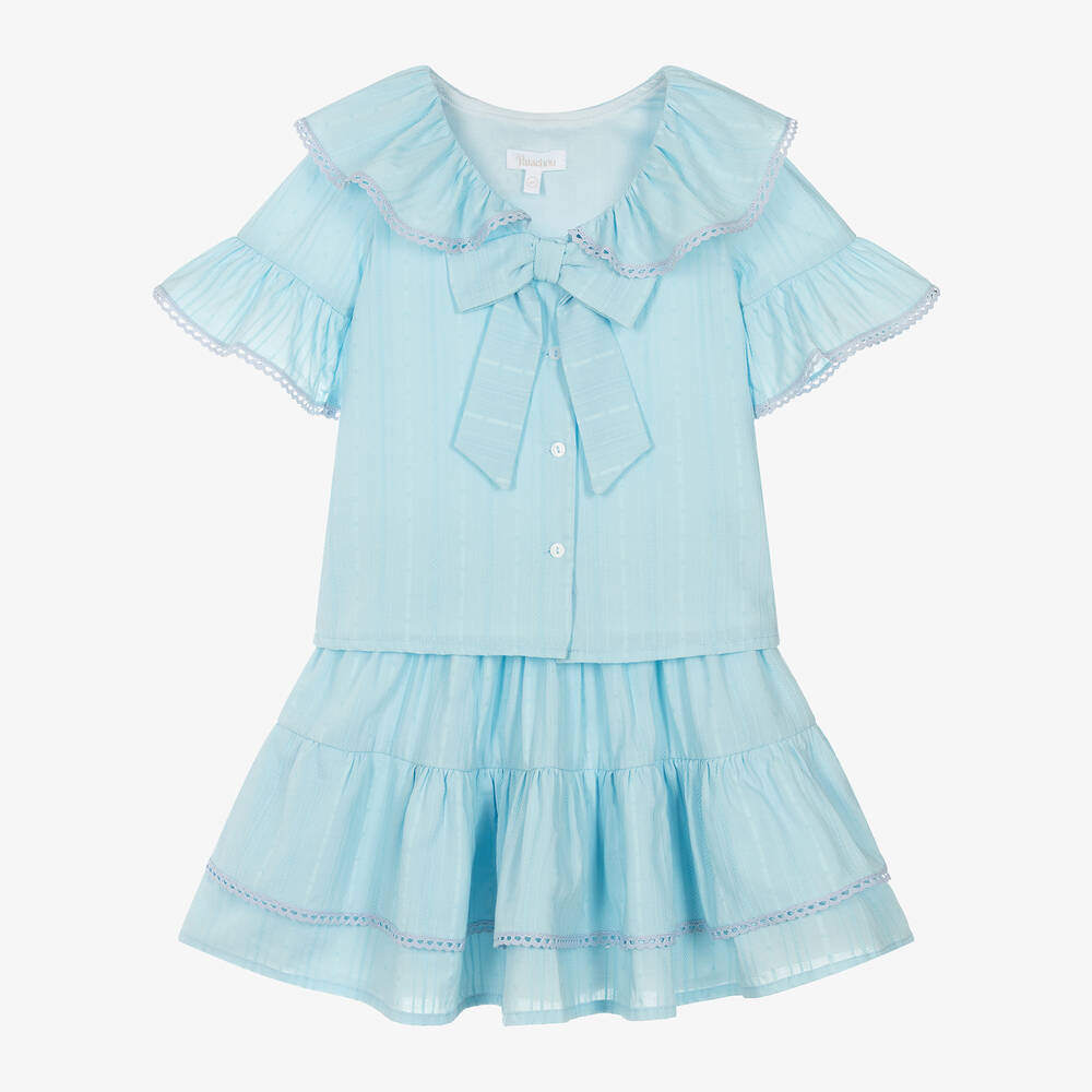 Patachou Kids' Girls Blue Cotton Skirt Set