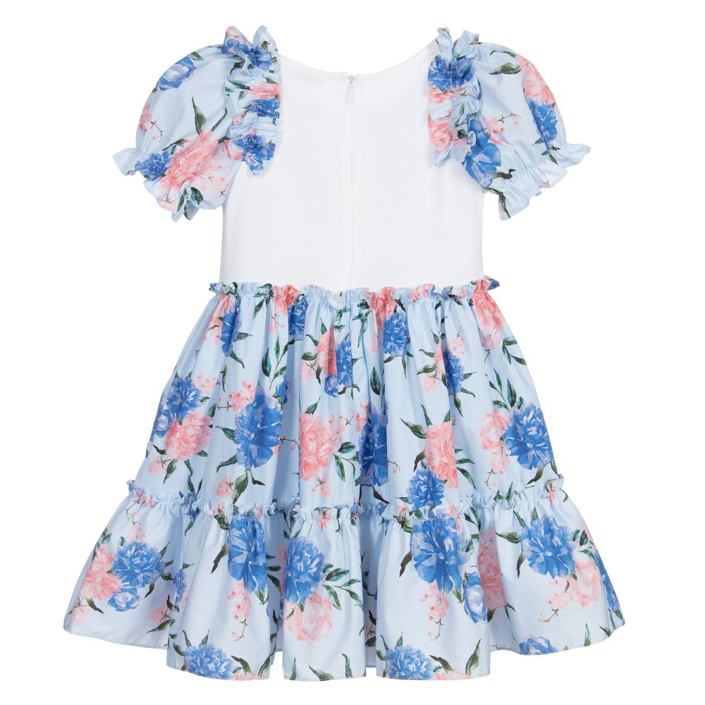 Patachou - Girls Blue Floral Cotton Dress | Childrensalon