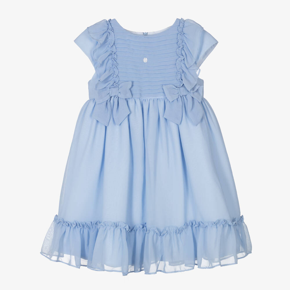 Patachou - Girls Blue Frilled Chiffon Dress | Childrensalon