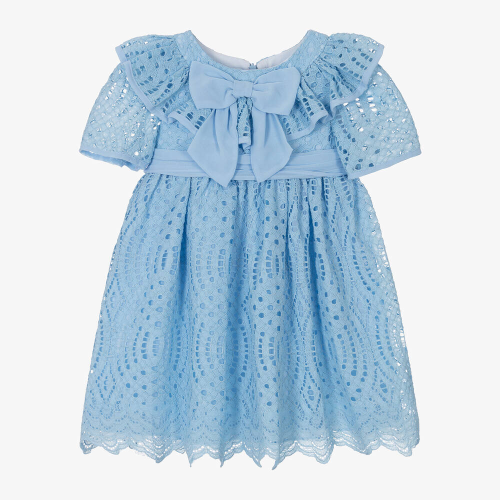 Patachou - Robe bleue en dentelle à nœud fille | Childrensalon