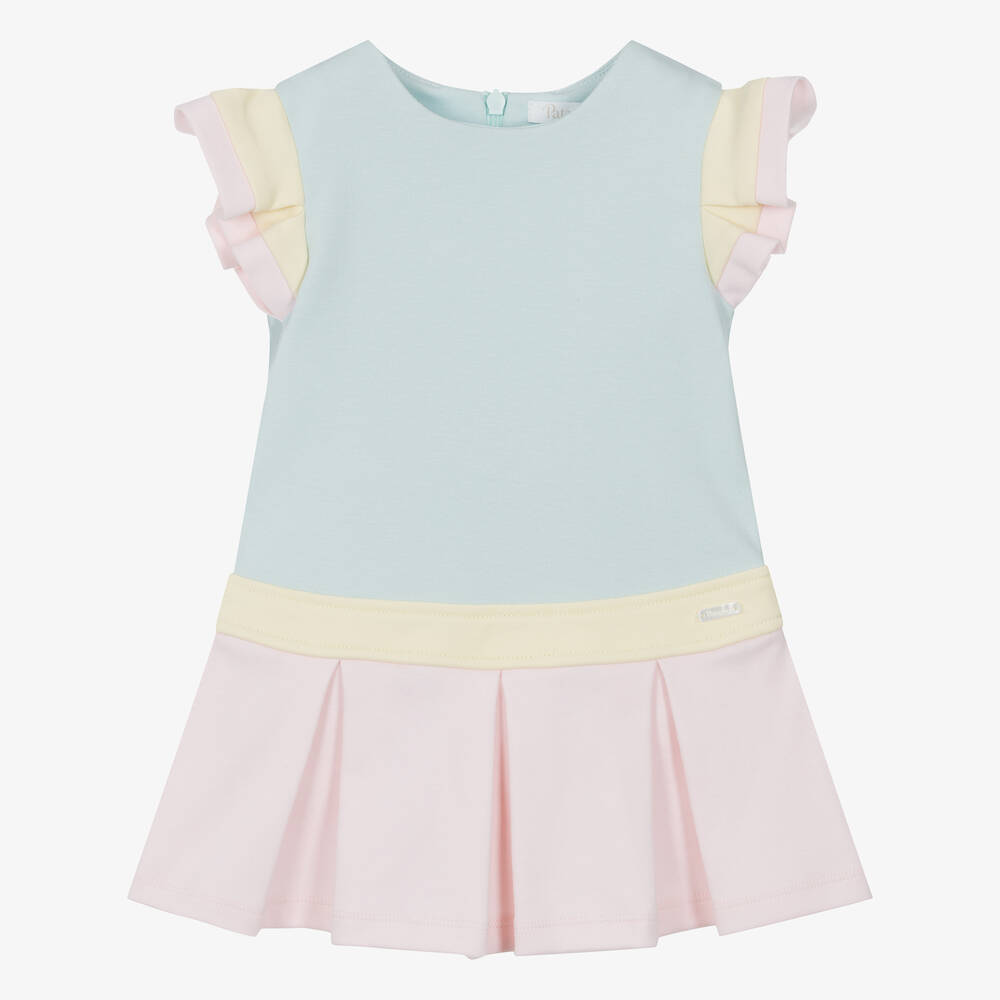 Patachou - Girls Blue & Pink Colourblock Cotton Dress | Childrensalon