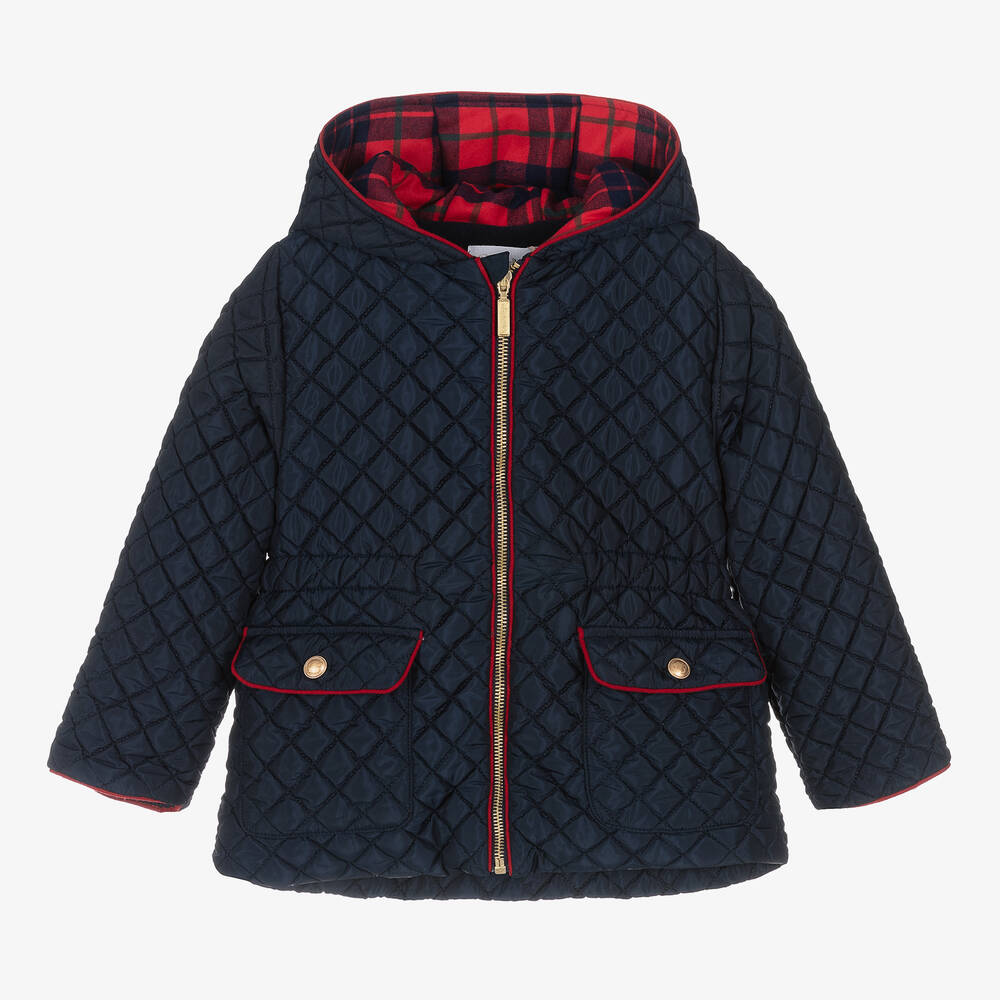 Shop Patachou Girls Blue Quilted Hooded Jacket