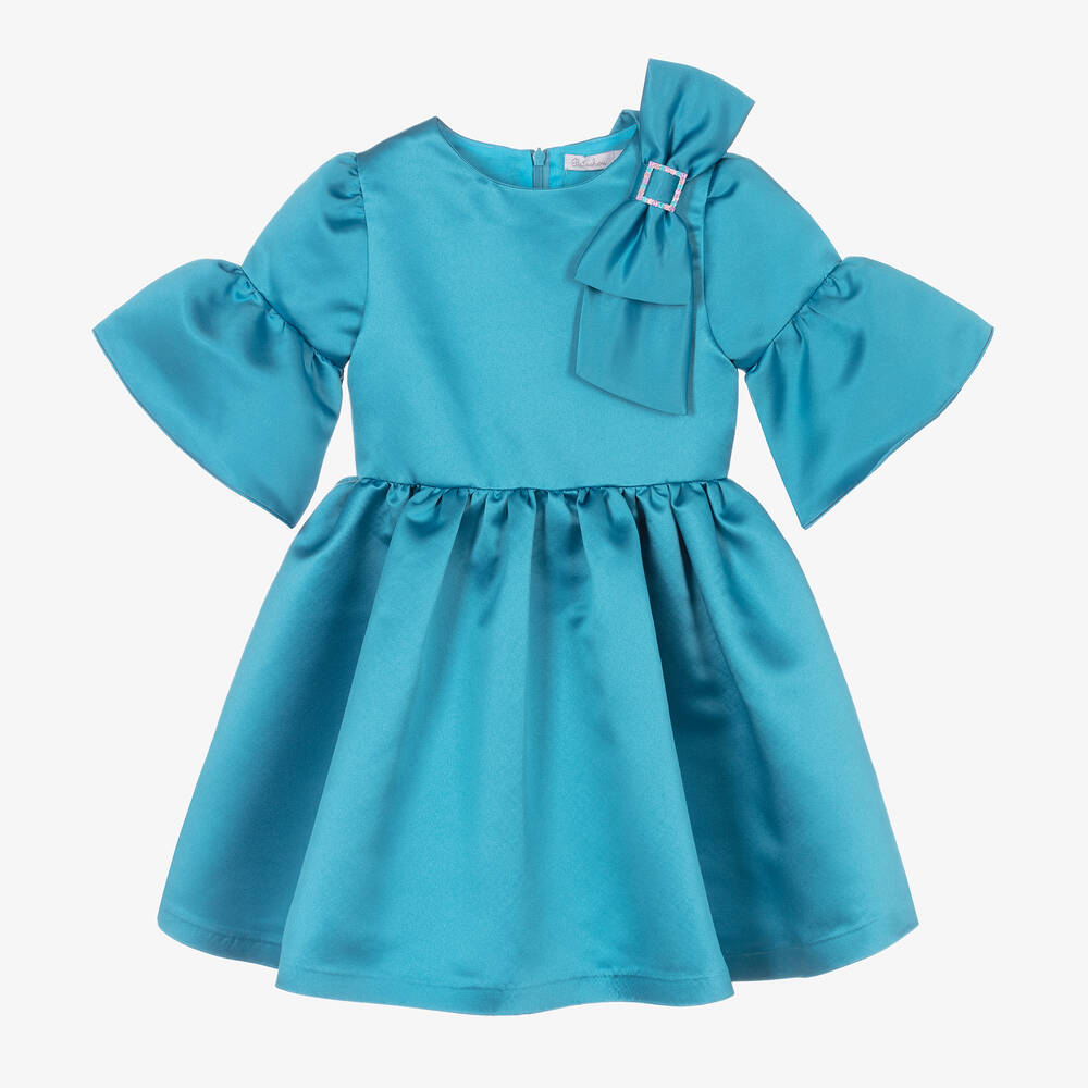 Patachou - Girls Blue Satin Bow Dress | Childrensalon
