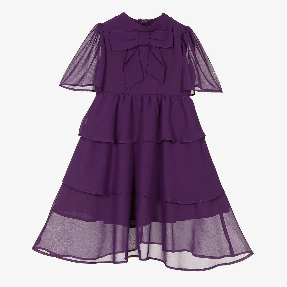 Patachou - Girls Dark Purple Chiffon Dress | Childrensalon