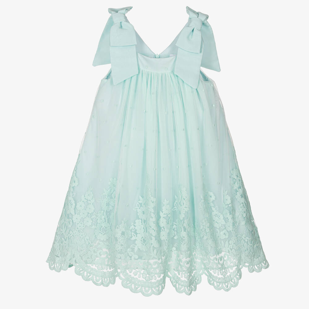 Shop Patachou Girls Green Embroidered Tulle Dress