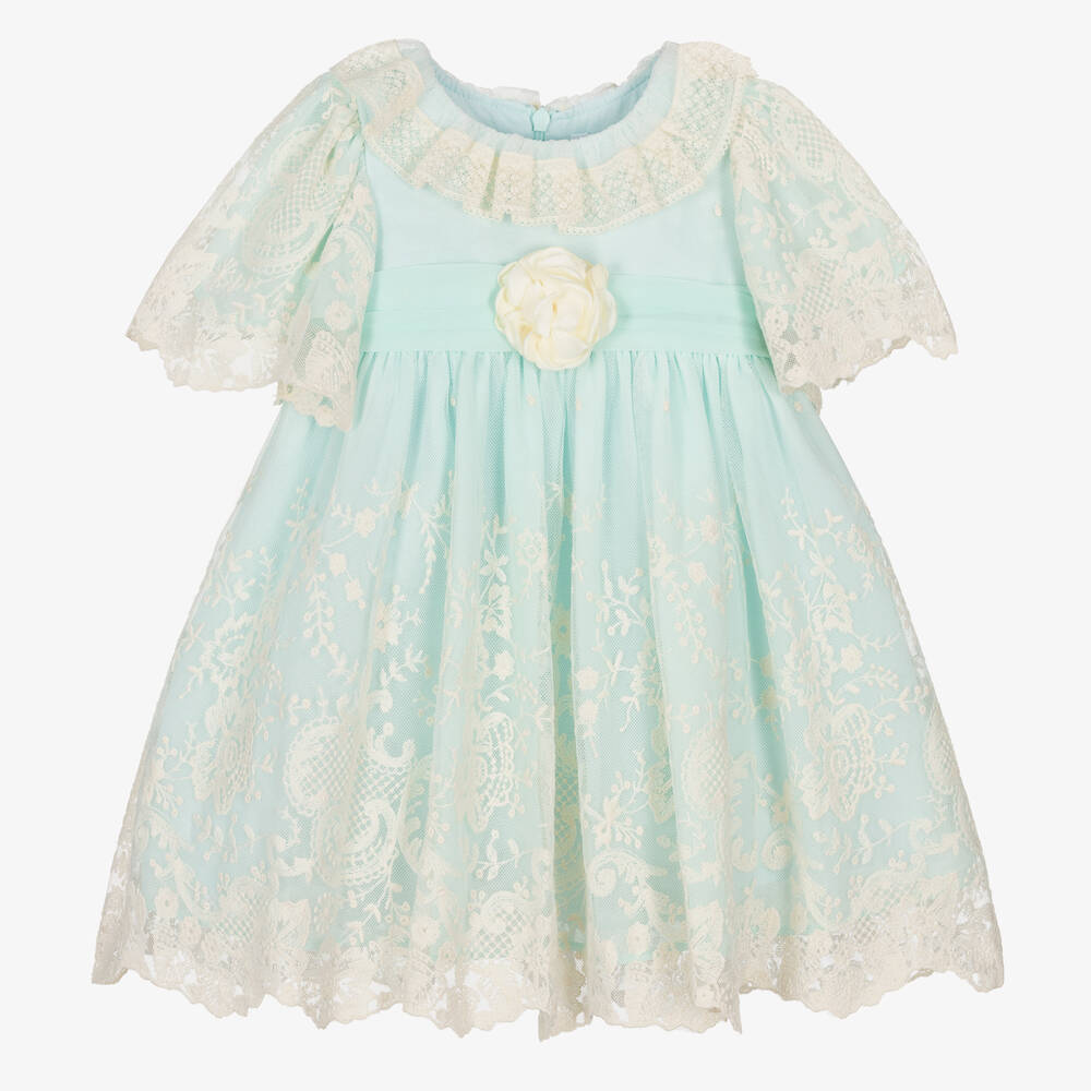 Patachou - Girls Green Embroidered Tulle Dress | Childrensalon