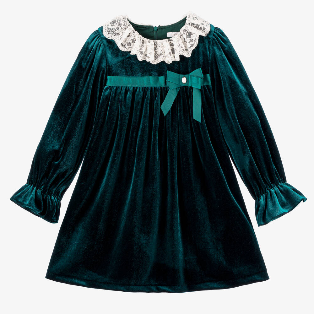 Patachou - Girls Green Velour Dress | Childrensalon