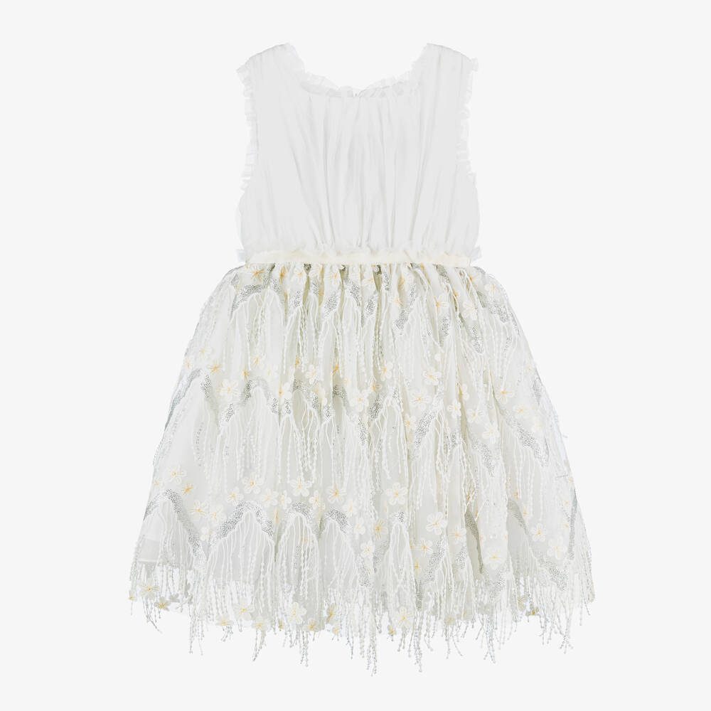 Patachou - Girls Ivory Chiffon & Sequinned Tulle Dress | Childrensalon