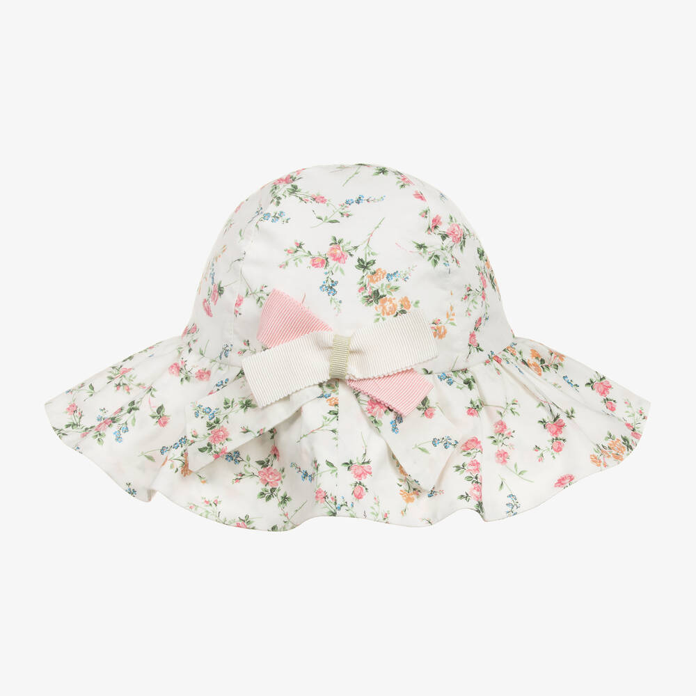 Patachou - Girls Ivory Cotton Liberty Print Sun Hat | Childrensalon