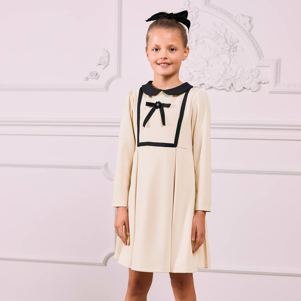 Patachou-Girls Ivory Crêpe Jersey Dress | Childrensalon