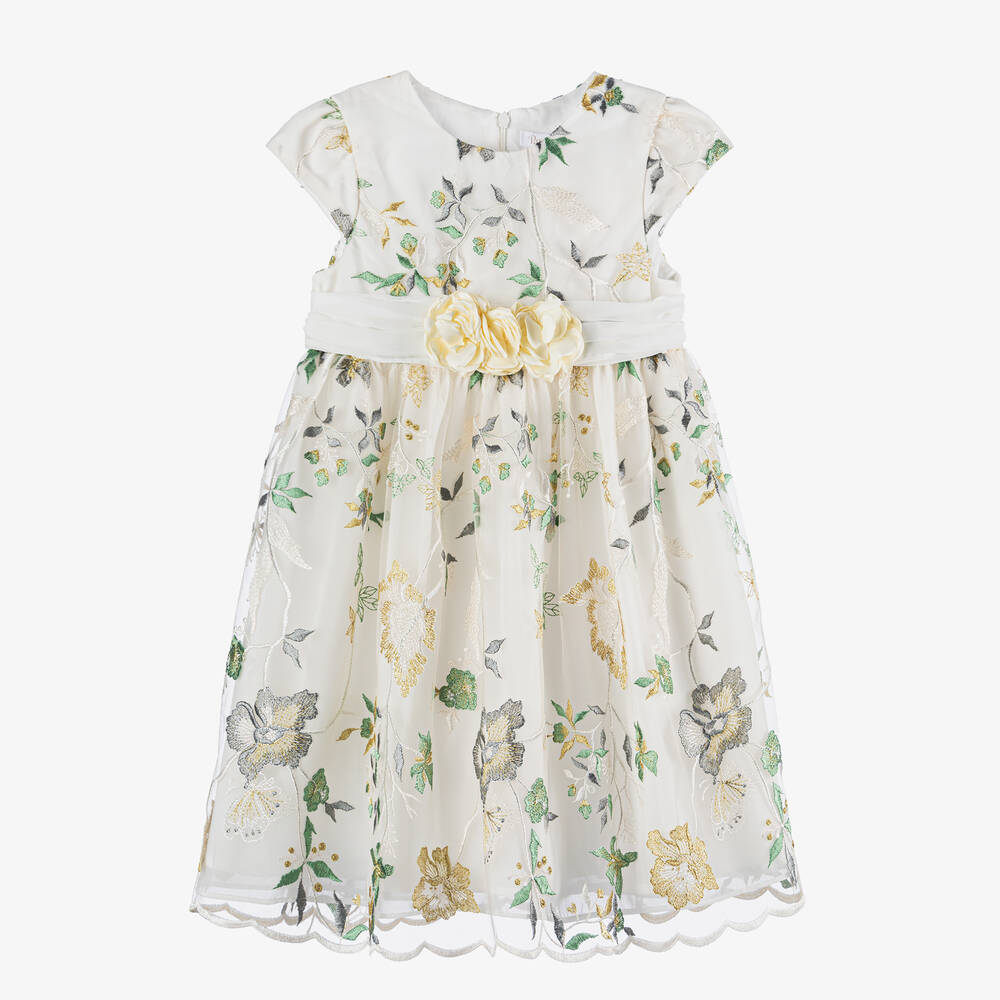 Patachou - Girls Ivory Embroidered Floral Dress | Childrensalon