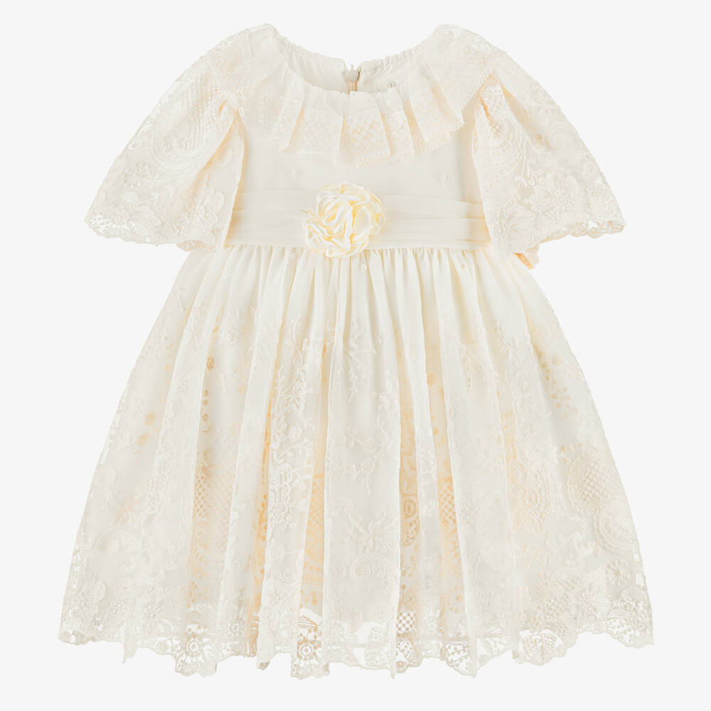 Patachou - Girls Ivory Embroidered Tulle Dress | Childrensalon