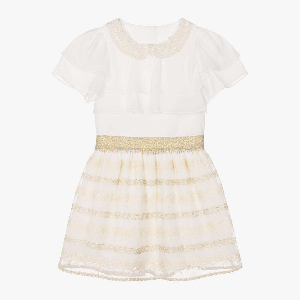 Patachou - Кремовая блузка и золотистая юбка для девочек | Childrensalon