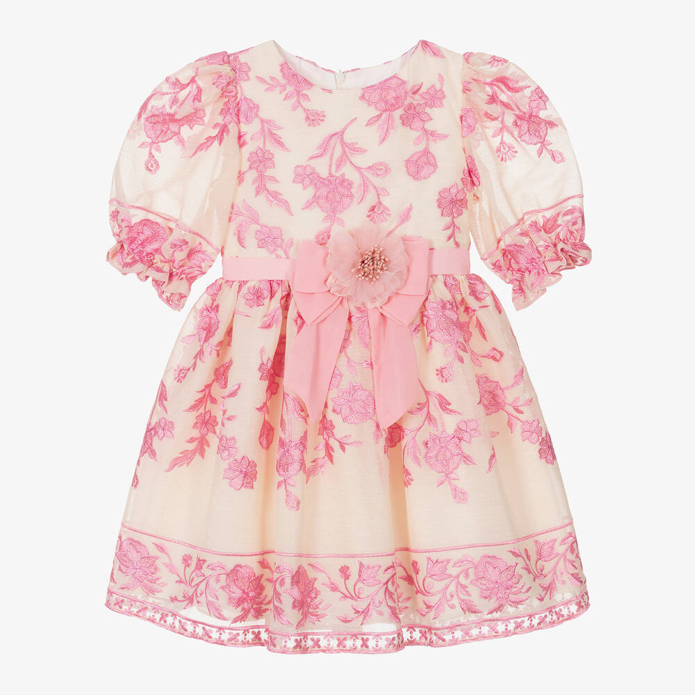 Patachou - Girls Ivory & Pink Floral Chiffon Dress | Childrensalon