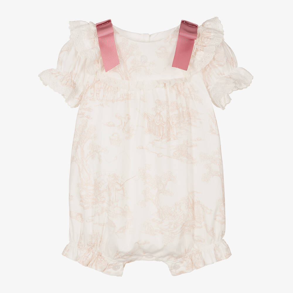 Patachou Babies' Girls Ivory Toile Du Juoy Cotton Shortie In Pink