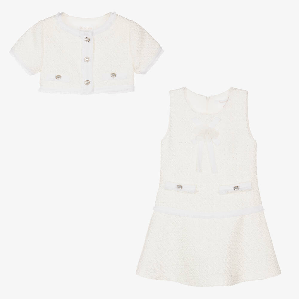 Patachou - Girls Ivory Tweed Dress Set | Childrensalon