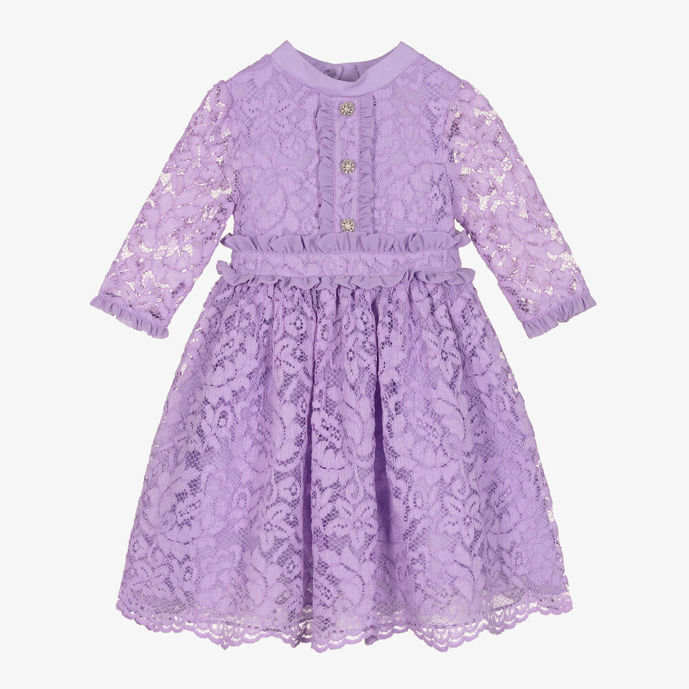 Patachou - Girls Lilac Purple Lace Dress | Childrensalon