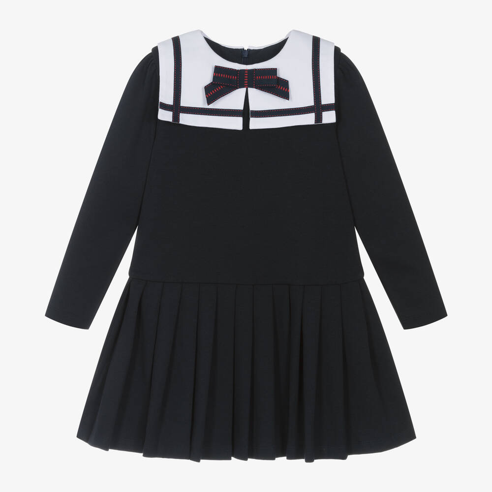 Patachou - Girls Navy Blue Cotton Jersey Dress | Childrensalon