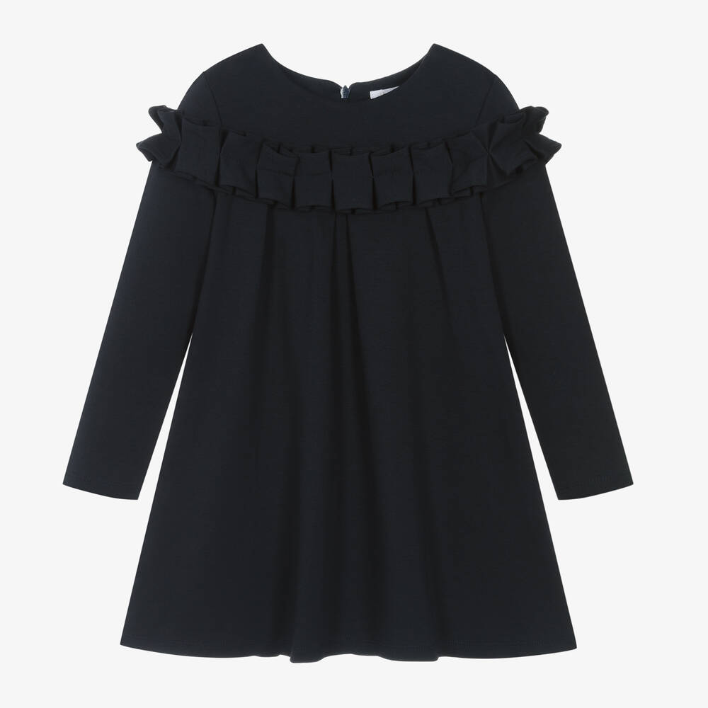 Patachou - Girls Navy Blue Cotton Jersey Dress | Childrensalon