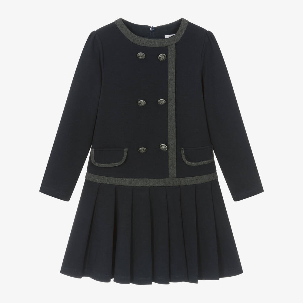 Patachou - Girls Navy Blue Cotton Jersey Dress | Childrensalon