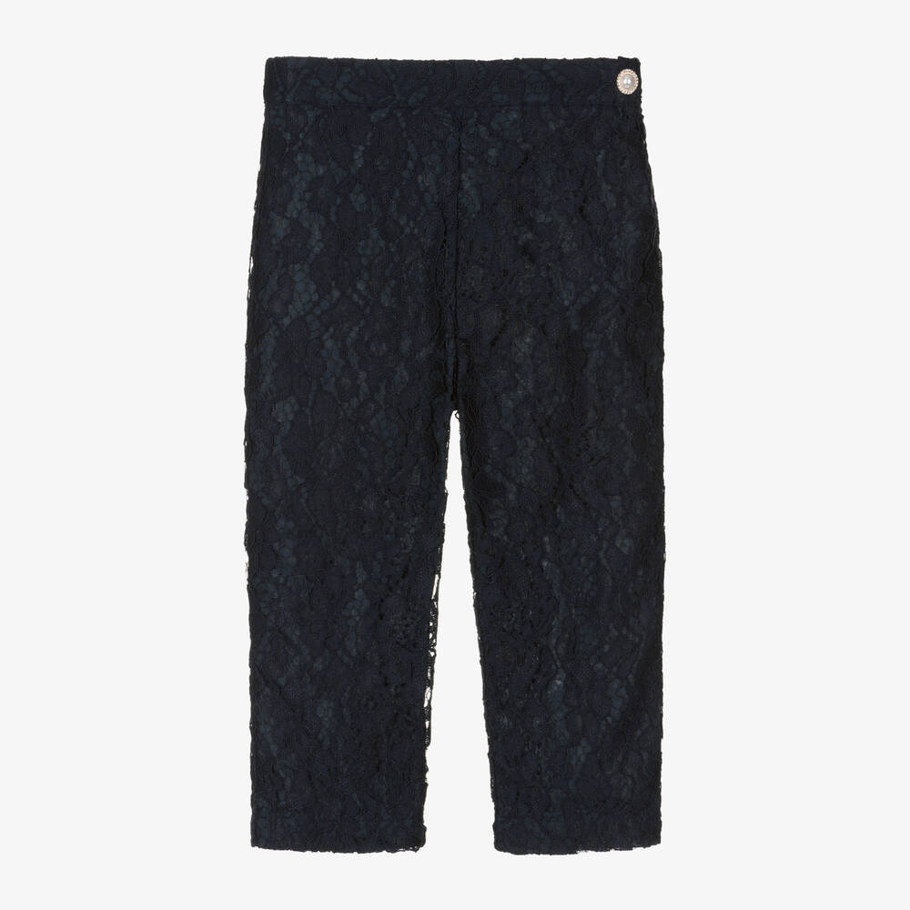 Patachou - Pantalon coton bleu marine à dentelle | Childrensalon
