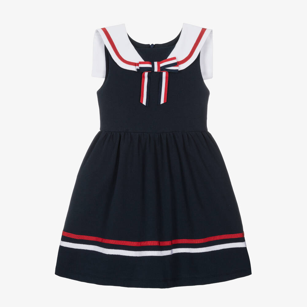 Patachou - Girls Navy Blue Cotton Sailor Dress | Childrensalon
